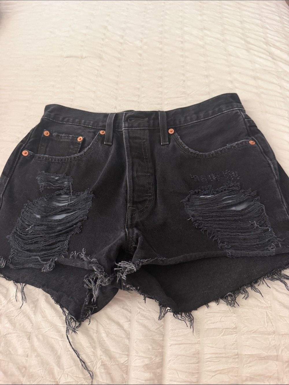 Levi's Black Distressed Cutoff Denim Shorts - Picture 1 of 5
